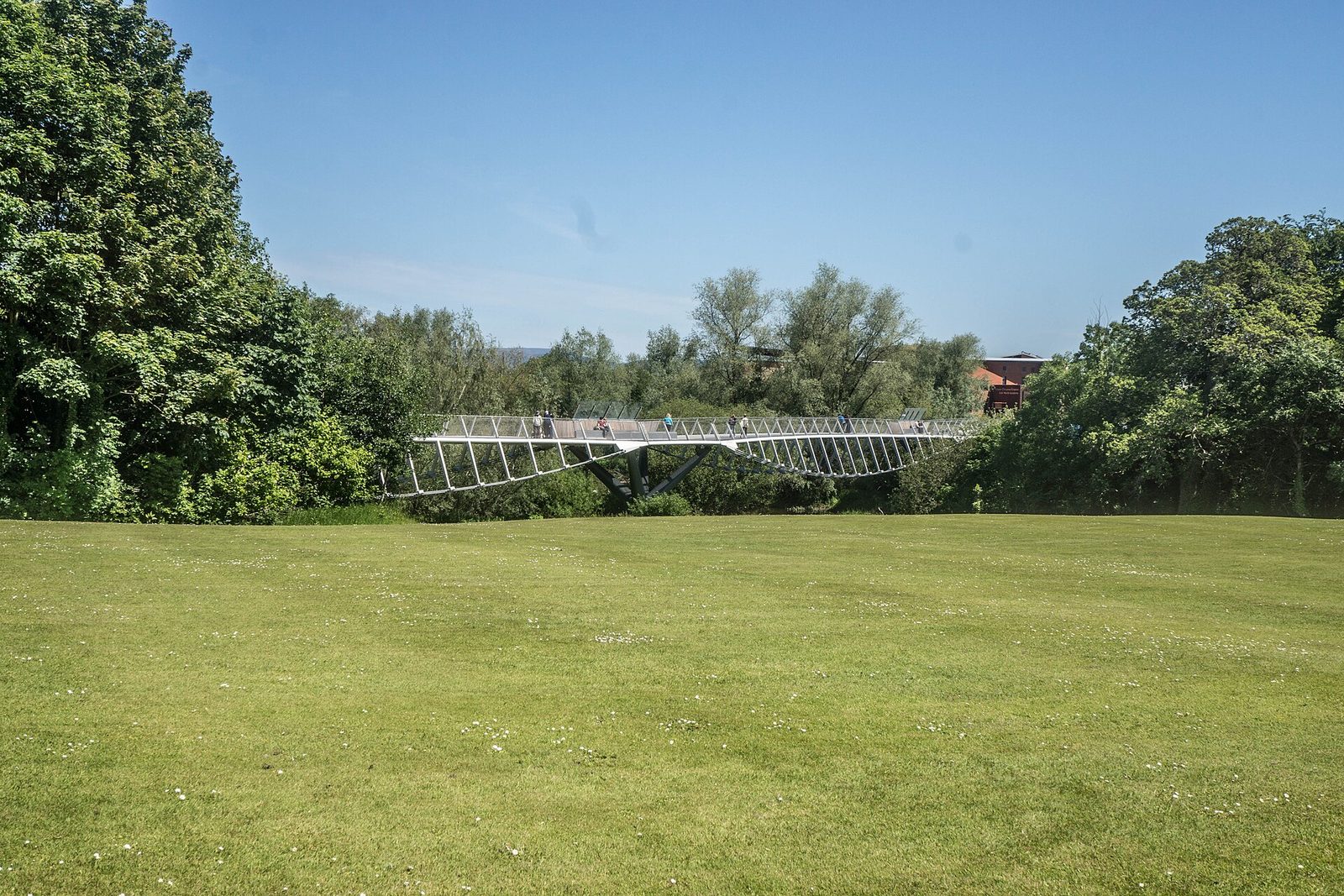 The Living Bridge on the University of Limerick campus, seen across the lawn